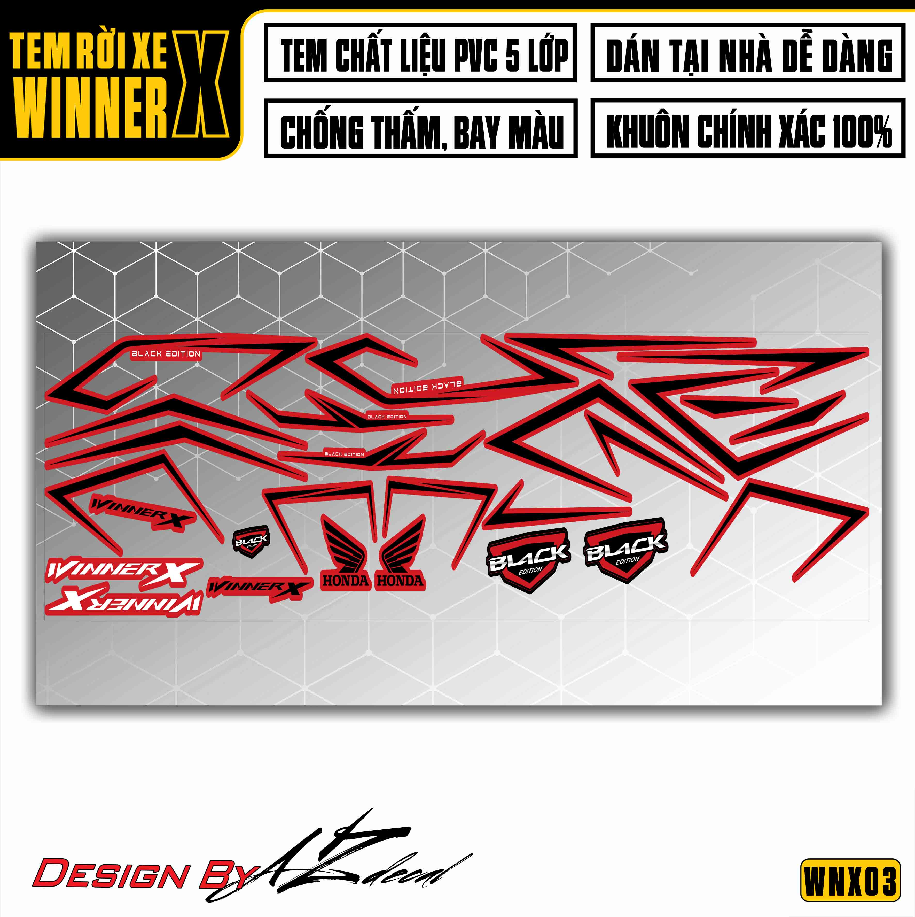Tem xe Winner X Black Edition Đen Đỏ