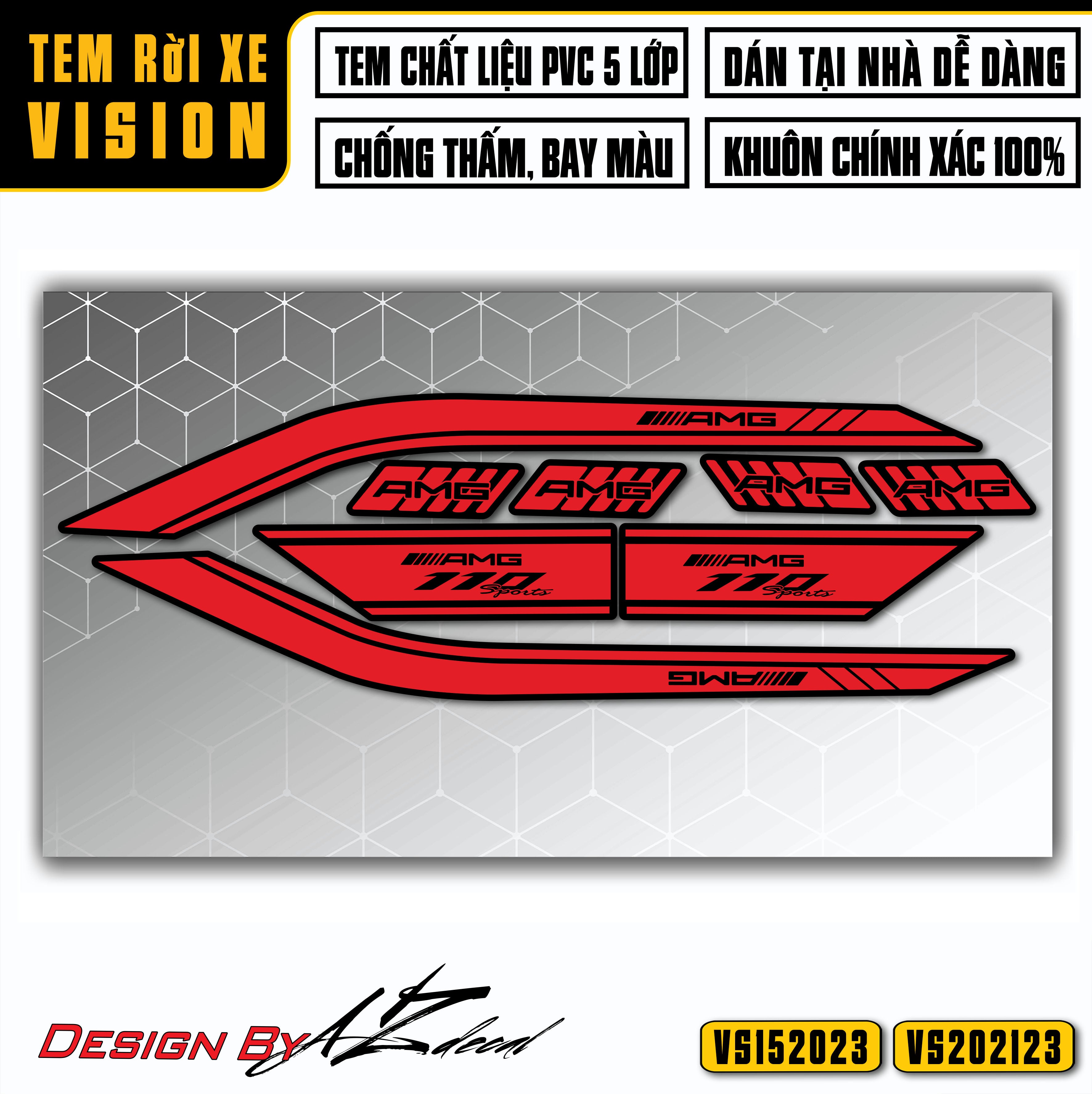 Tem rời Vision 2015 - 2021 màu đỏ dán xe sơn đen