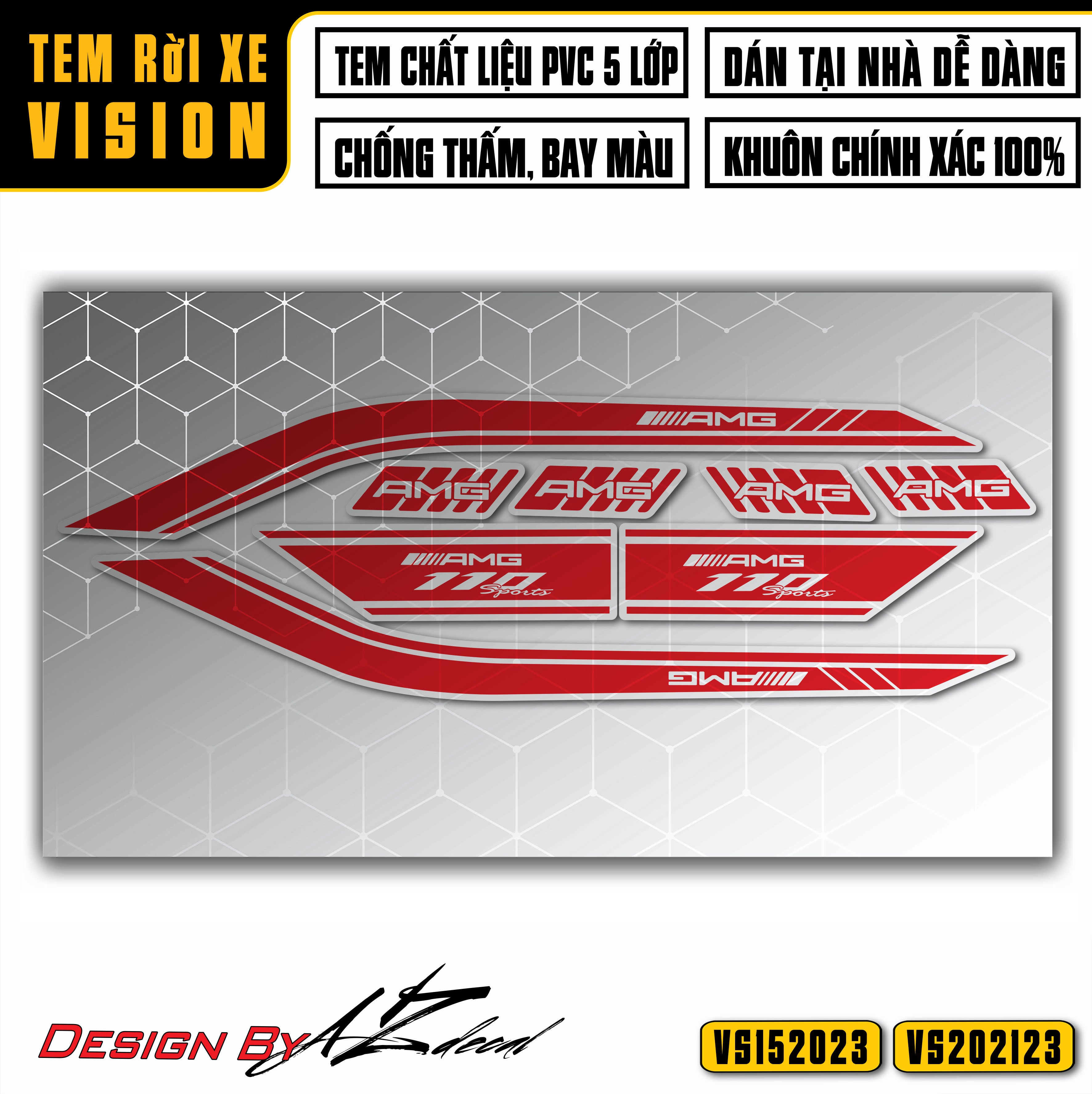 Tem đỏ dán xe Vision sơn trắng mẫu tem chỉ AMG