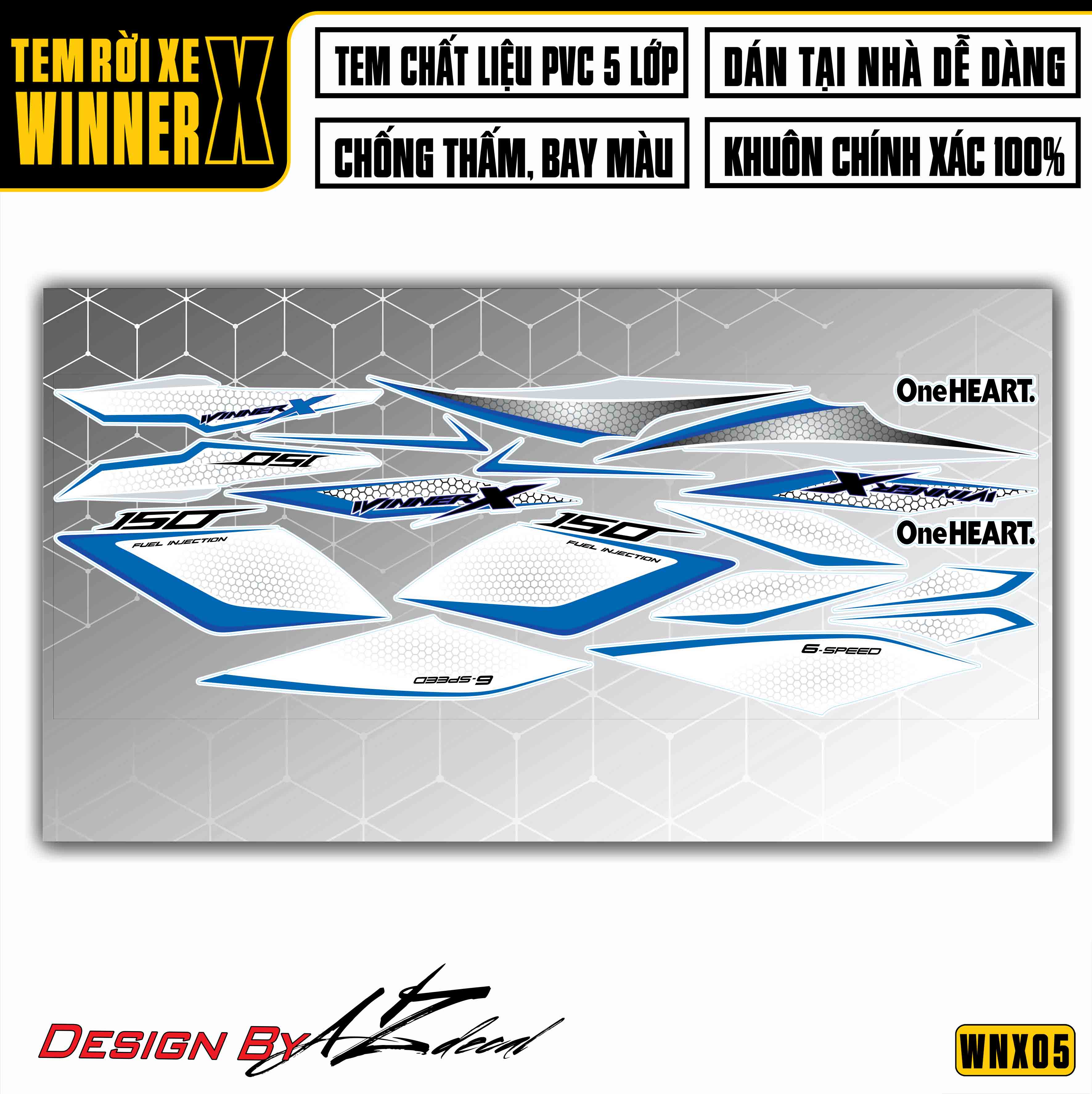 Tem Xe Winner X WNX05 One Heart Xanh Trắng