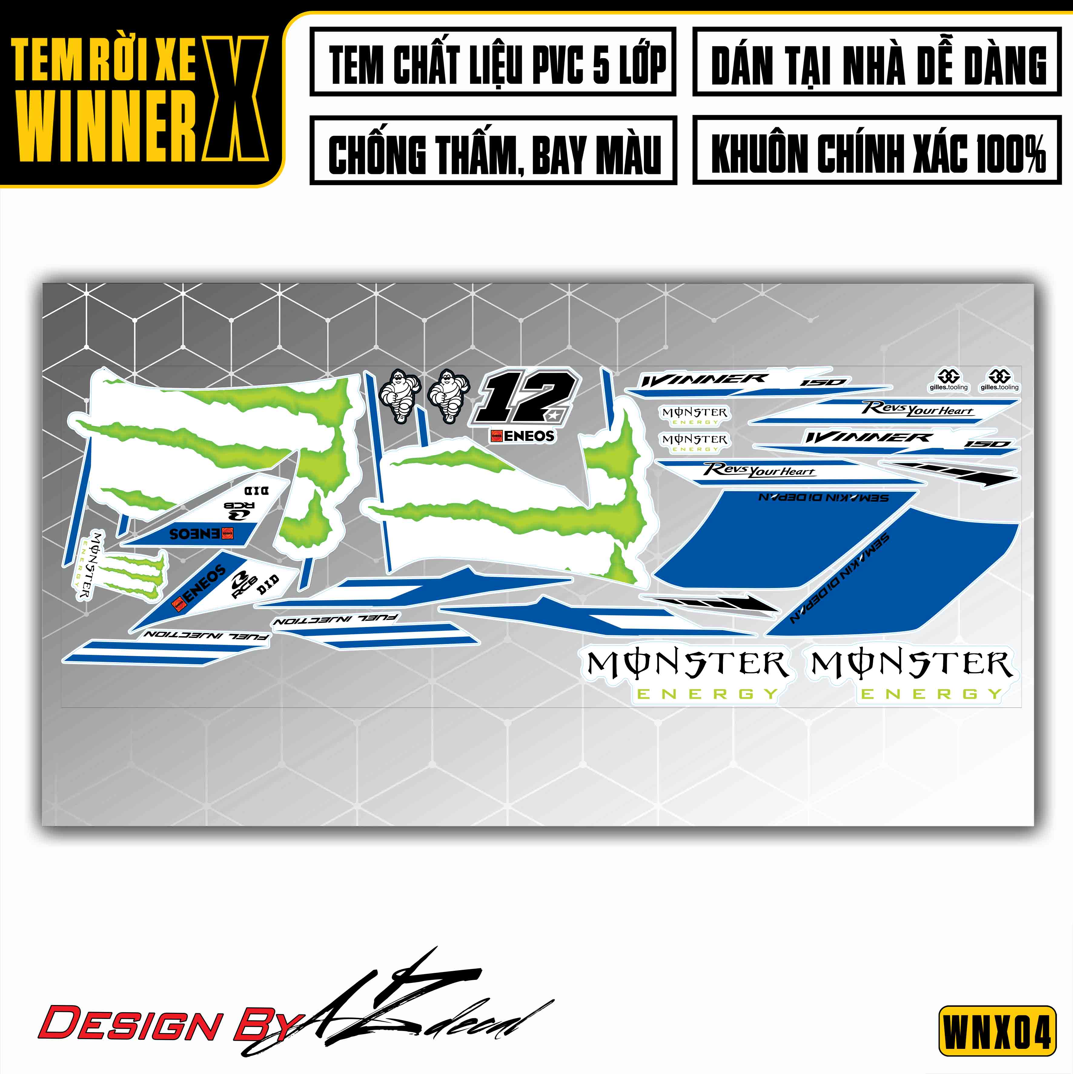 Tem xe Winner X phong cách Monster - Trắng