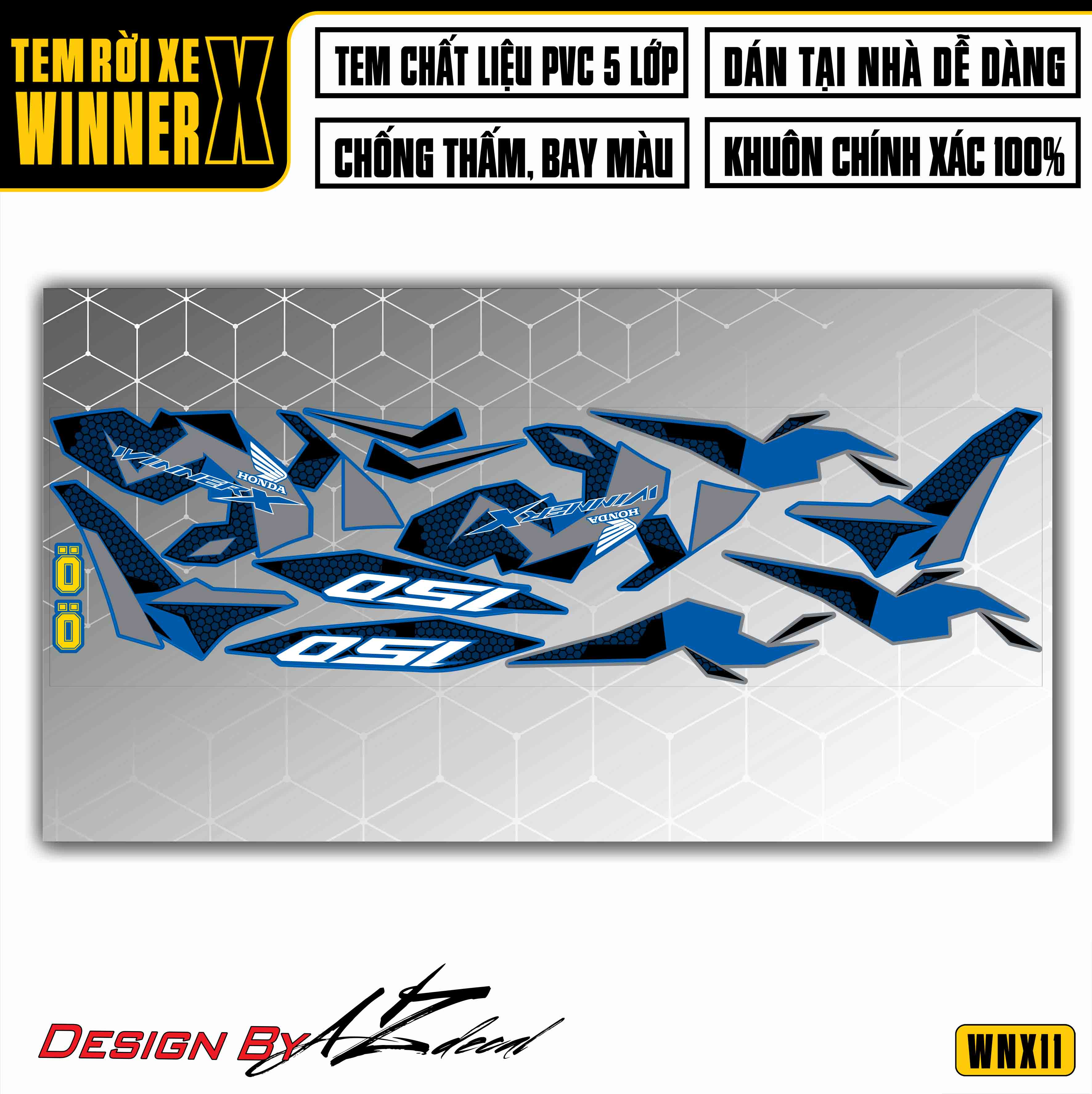 Tem Xe Winner X | WNX11 | Thiết Kế Matrix Xanh đen
