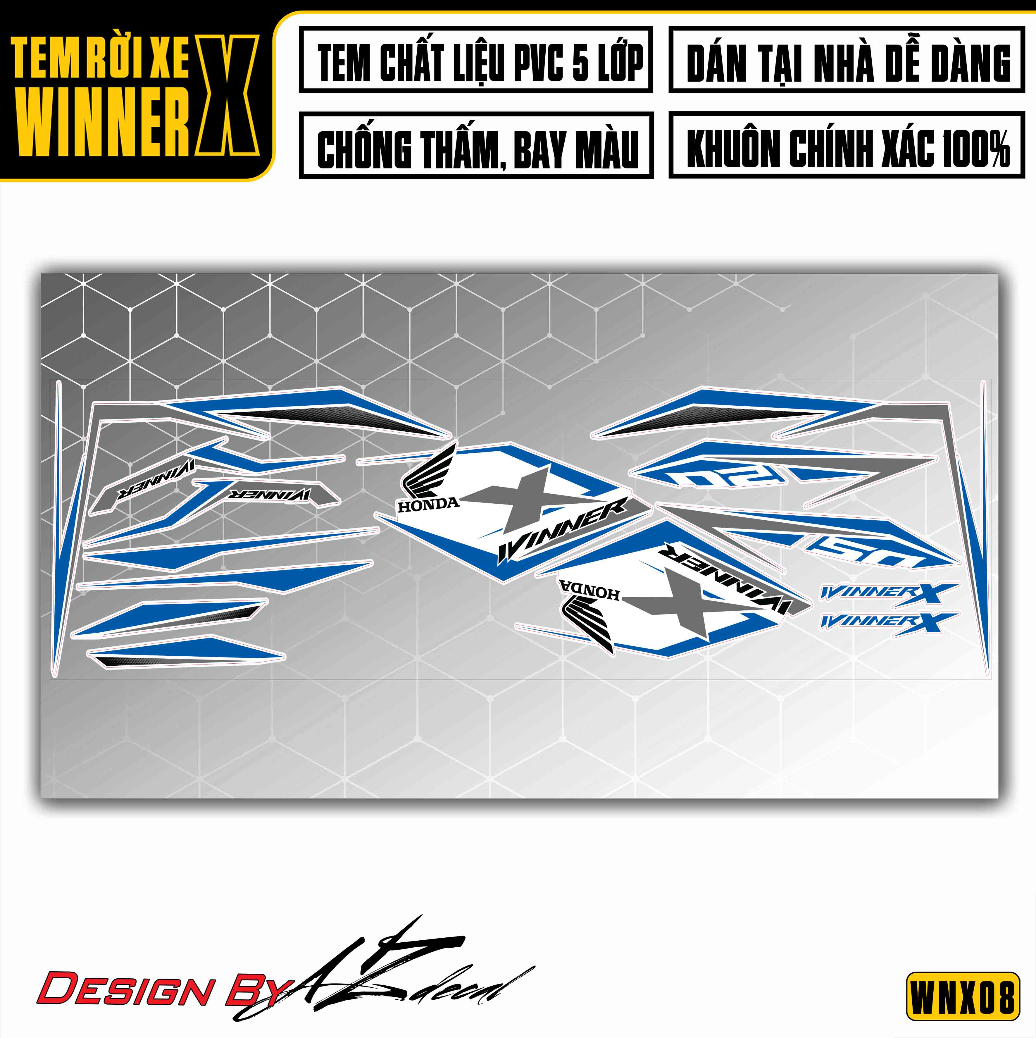 Tem xe Winner X Cách Điệu - Xanh Trắng