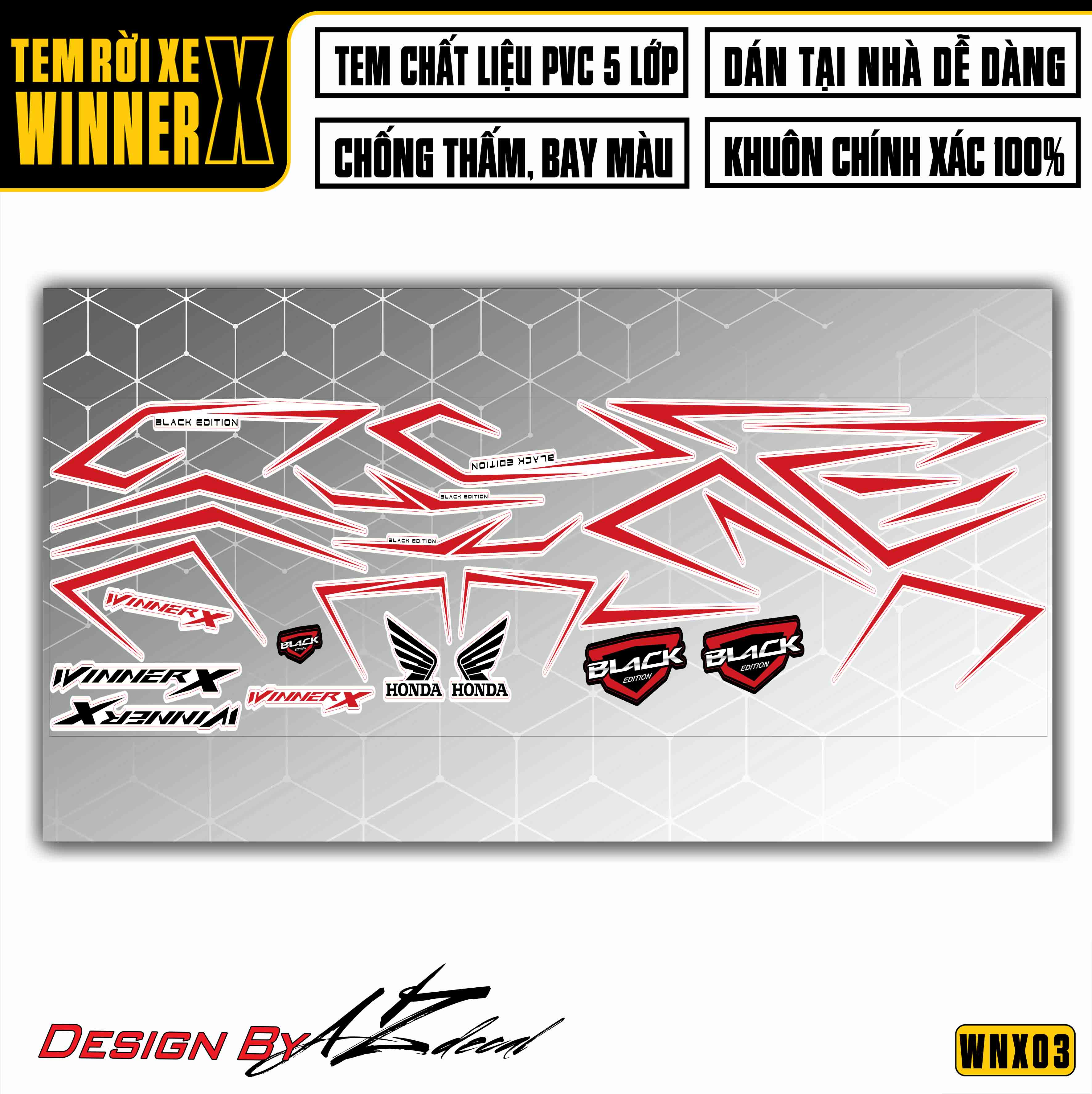 Tem xe Winner X Black Edition tem đỏ trắng