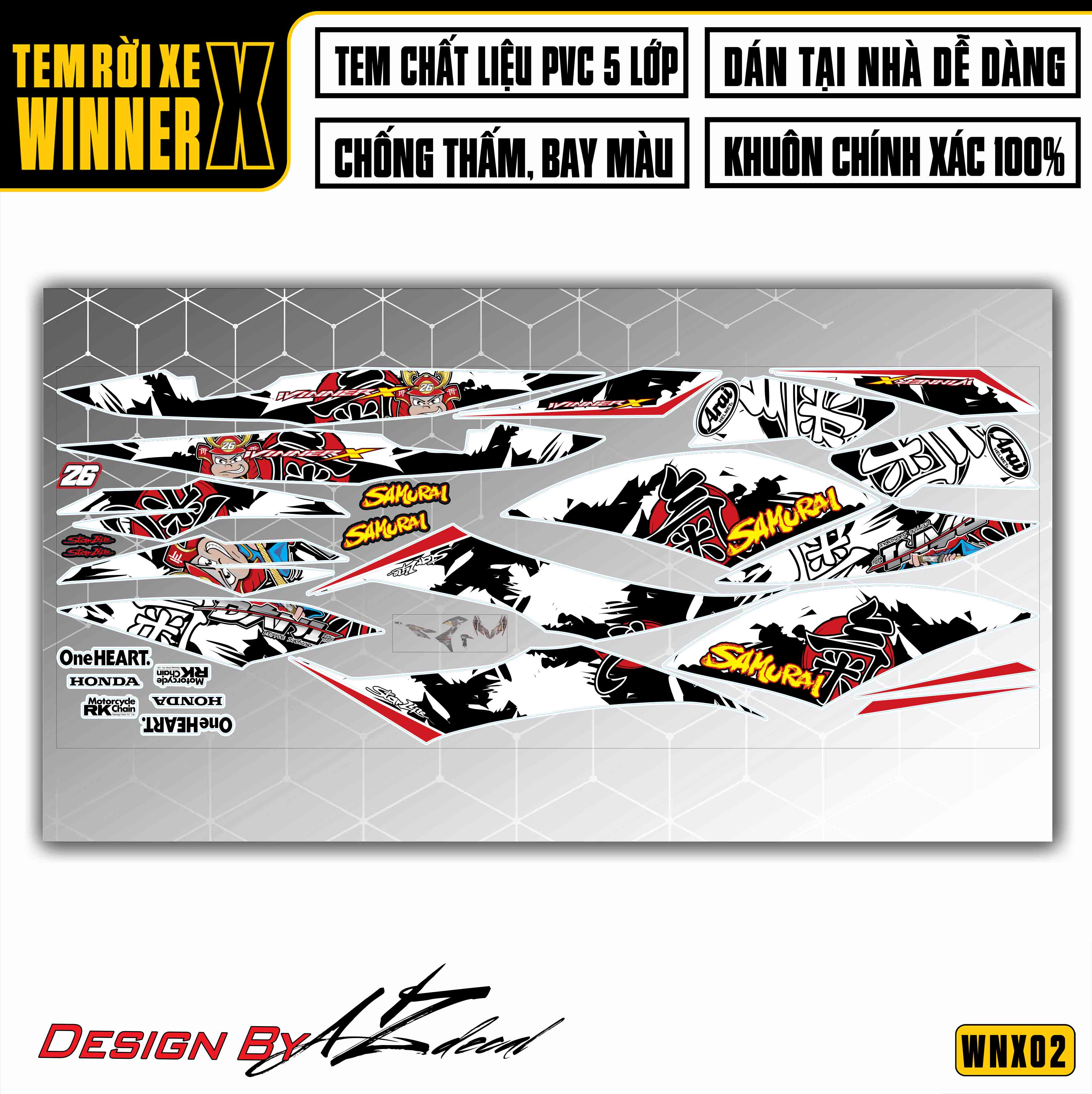 Tem xe Winner X Samurai Trắng