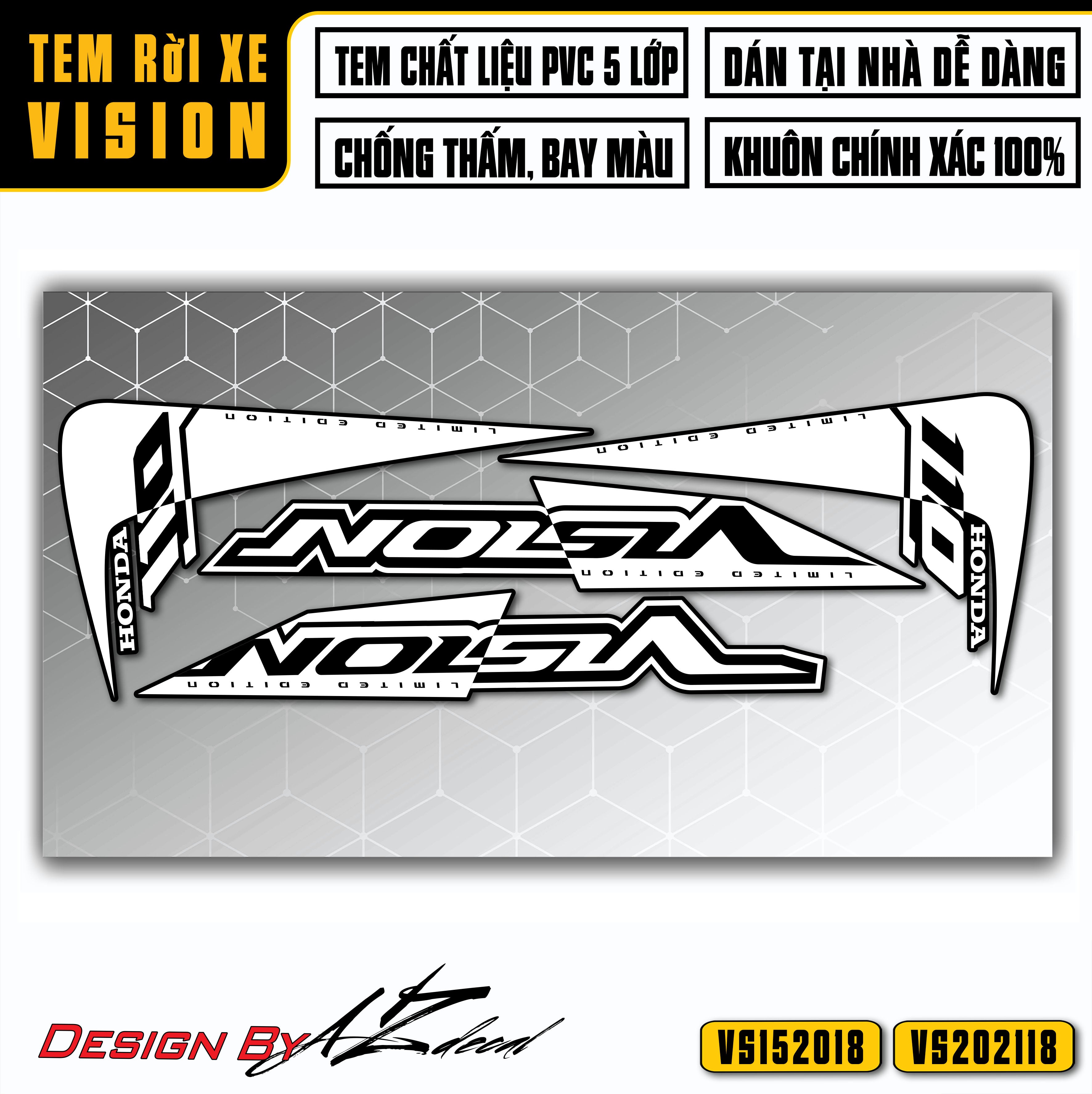 Decal xe Vision màu trắng dán xe đen