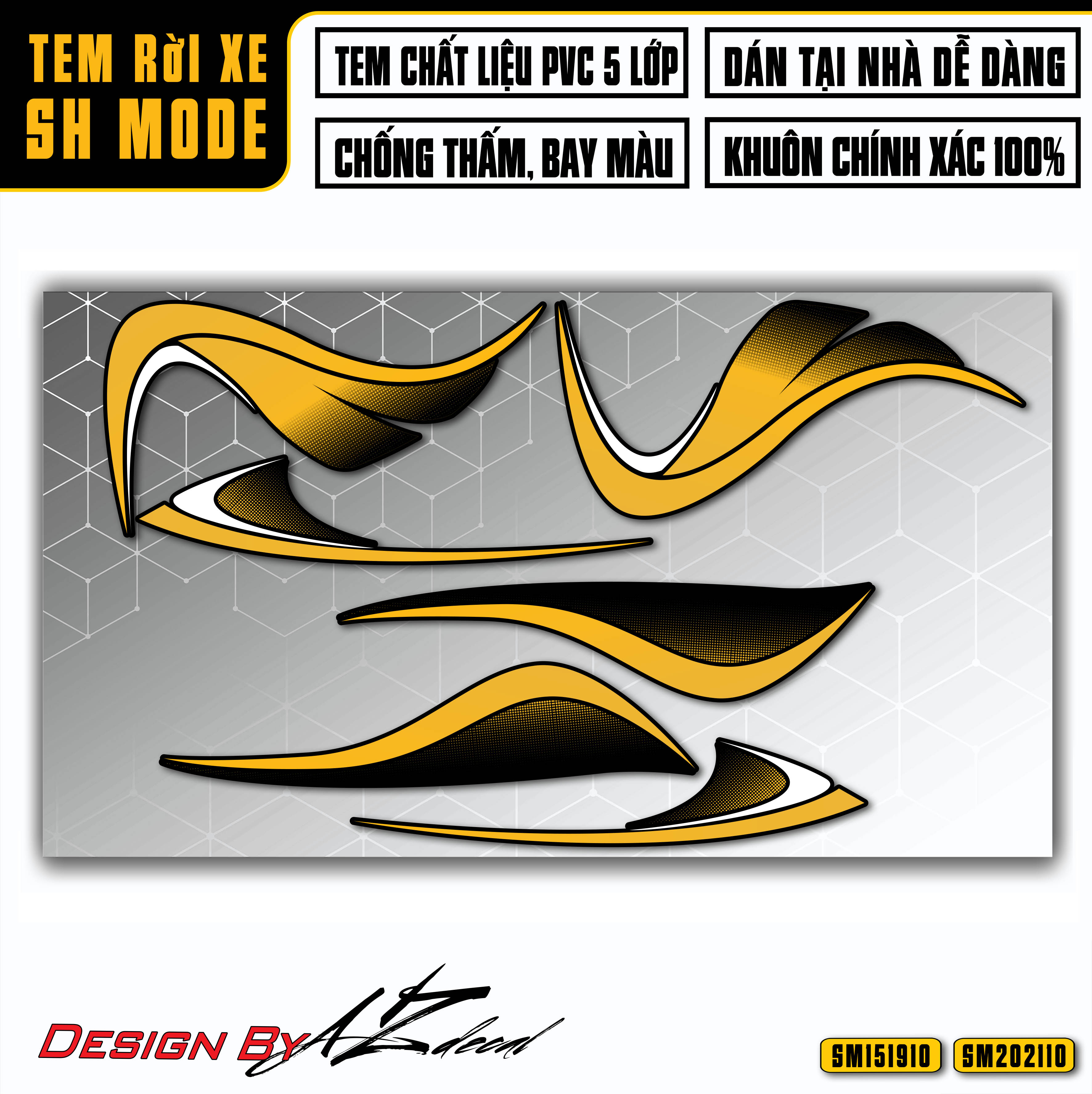 Decal dán xe SH Mode màu vàng cho xe đen