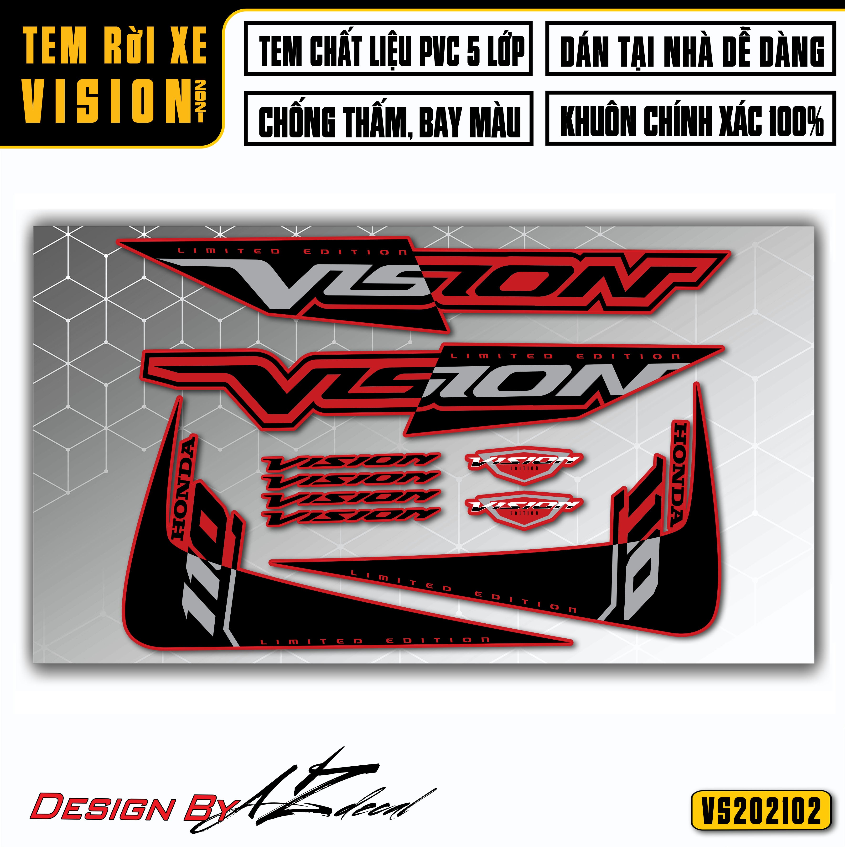 Dán decal xe Vision màu xám đen (xe đỏ) mẫu VS02