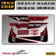 Dán decal xe Vision màu xám đen (xe đỏ) mẫu VS02