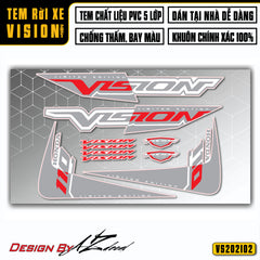 Chi tiết mẫu tem xe Vision chữ cách đều màu xám đỏ (xe trắng)