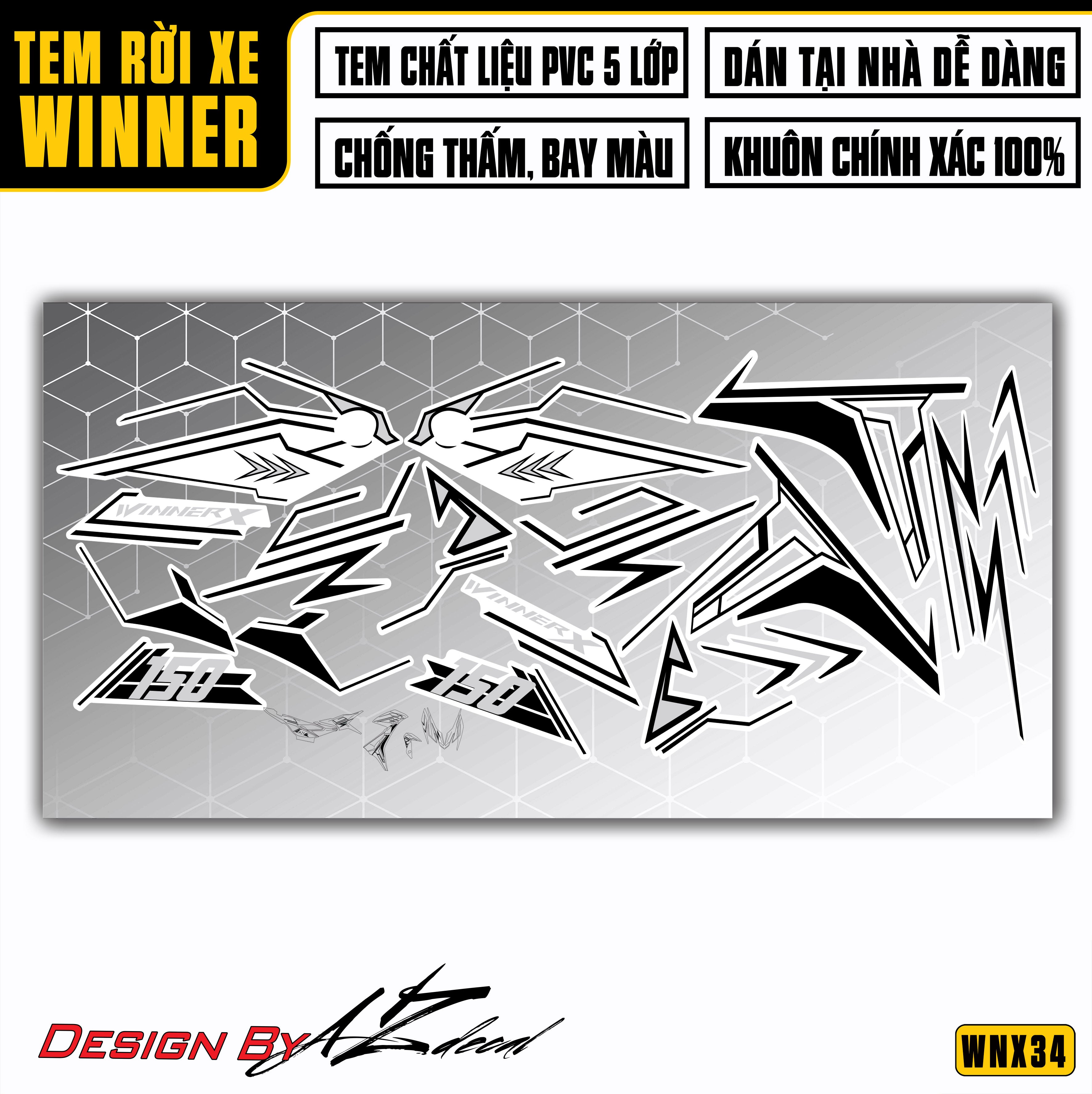 Bộ tem dán xe Winner X màu trắng thiết kế đẹp
