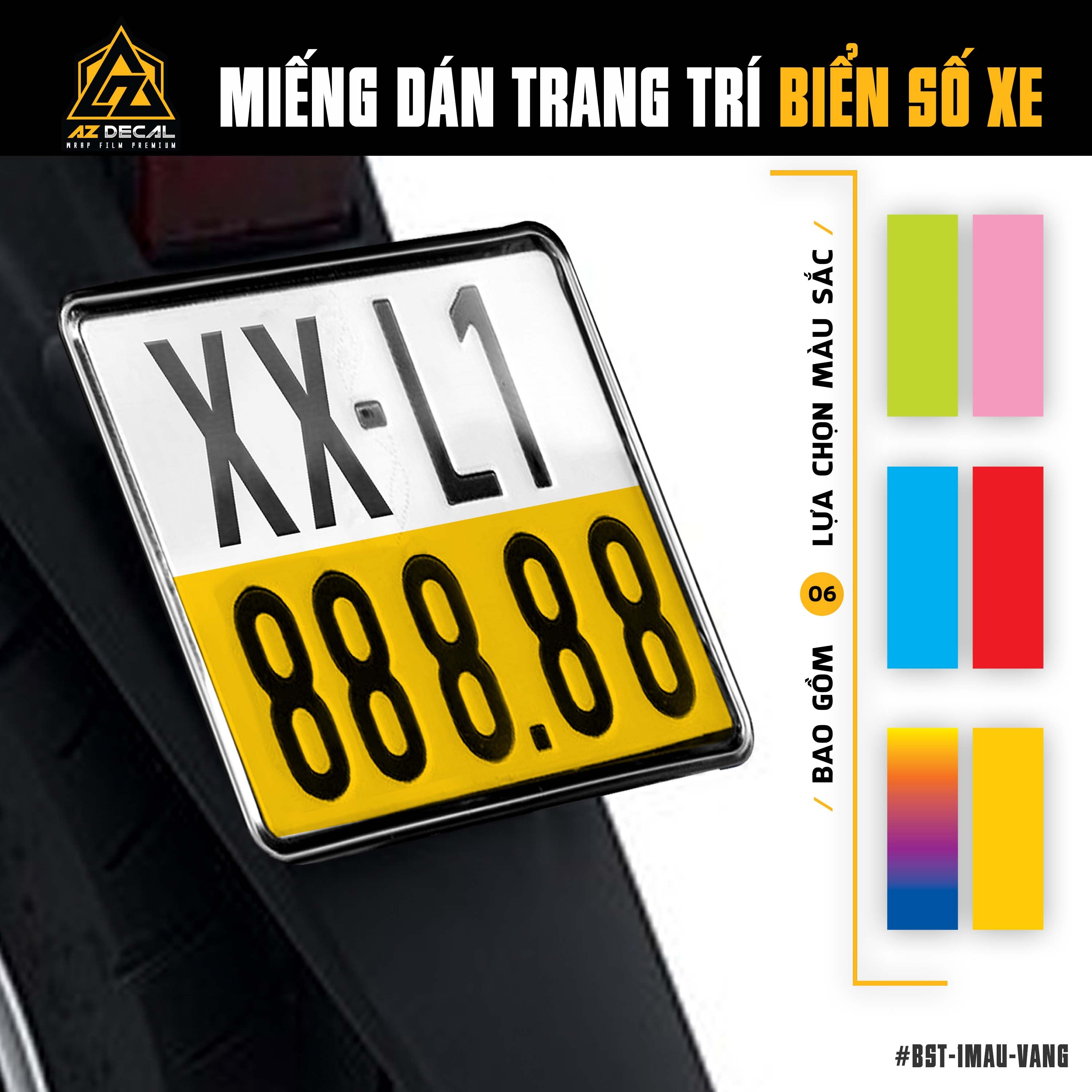 Decal trong suốt dán biển số xe máy màu vàng