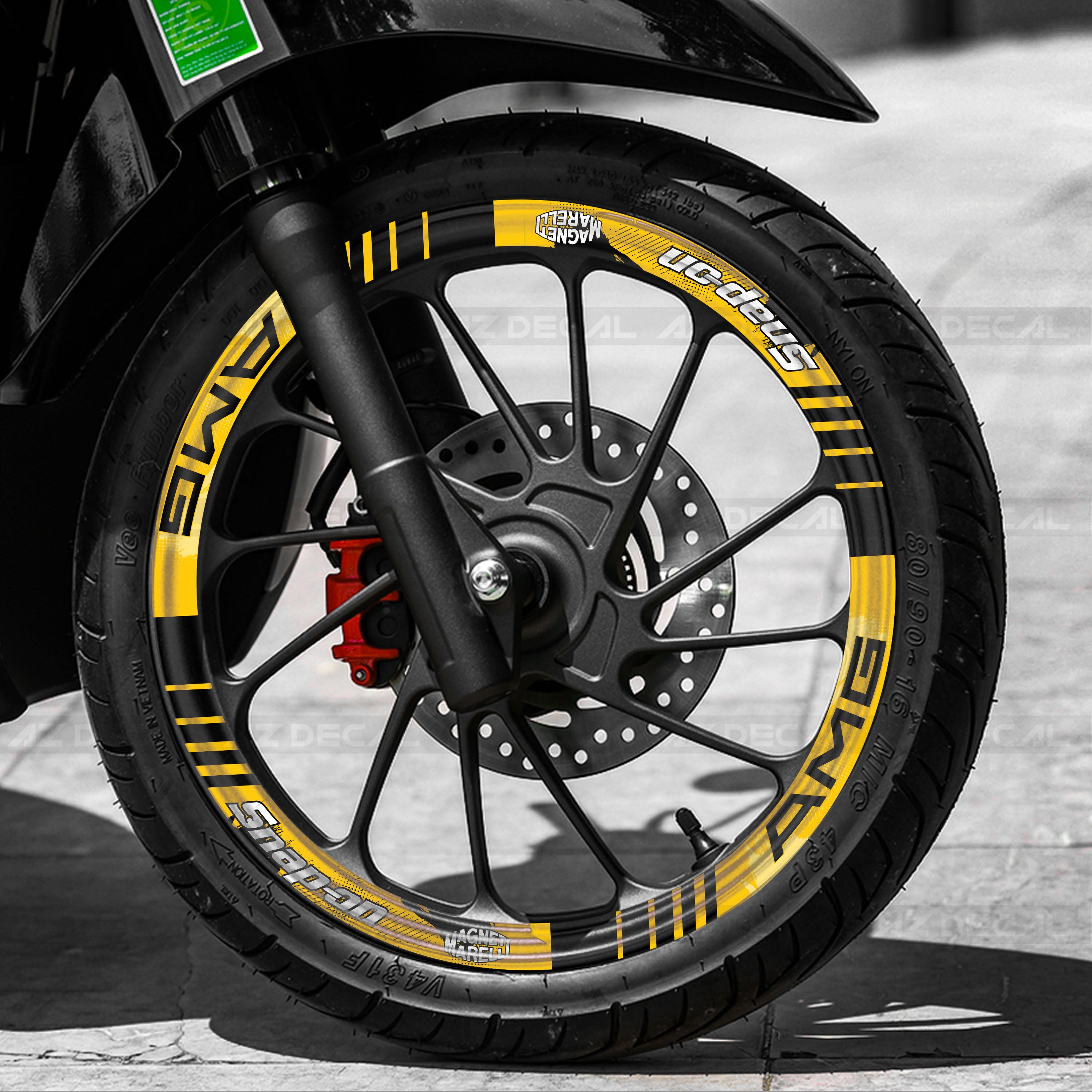 Tem dán vành xe máy, xe mô tô mẫu AMG màu vàng