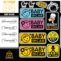 Sticker Dán Ô Tô, Xe Máy, Xe Điện, Xe Đạp, Mũ Bảo Hiểm | SET Trang Trí BABY IN CAR