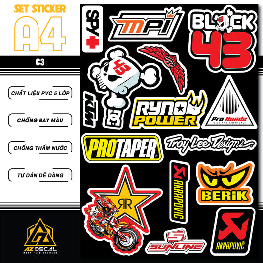 Sticker Dán Ô Tô, Xe Máy, Xe Điện, Xe Đạp, Mũ Bảo Hiểm | SET Trang Trí C3