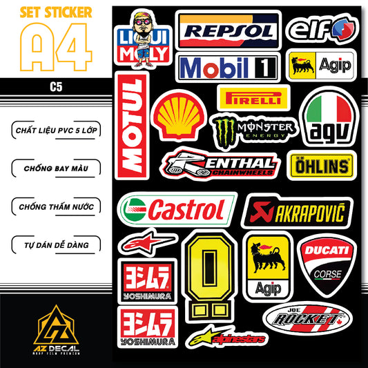 Sticker Dán Ô Tô, Xe Máy, Xe Điện, Xe Đạp, Mũ Bảo Hiểm | SET Trang Trí C5