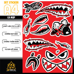 Sticker Dán Ô Tô, Xe Máy, Xe Điện, Xe Đạp, Mũ Bảo Hiểm | SET CÁ MẬP ĐỎ