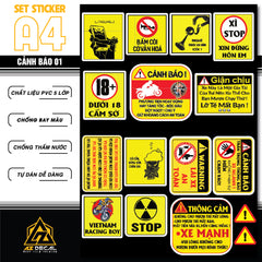 Sticker Dán Ô Tô, Xe Máy, Xe Điện, Xe Đạp, Mũ Bảo Hiểm | SET CẢNH BÁO 01