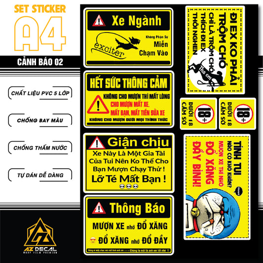 Sticker Dán Ô Tô, Xe Máy, Xe Điện, Xe Đạp, Mũ Bảo Hiểm | SET CẢNH BÁO 02