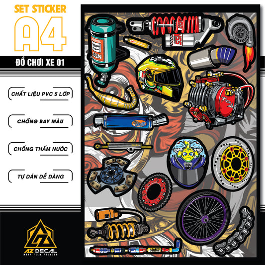 Sticker Dán Ô Tô, Xe Máy, Xe Điện, Xe Đạp, Mũ Bảo Hiểm | SET ĐỒ CHƠI XE 01