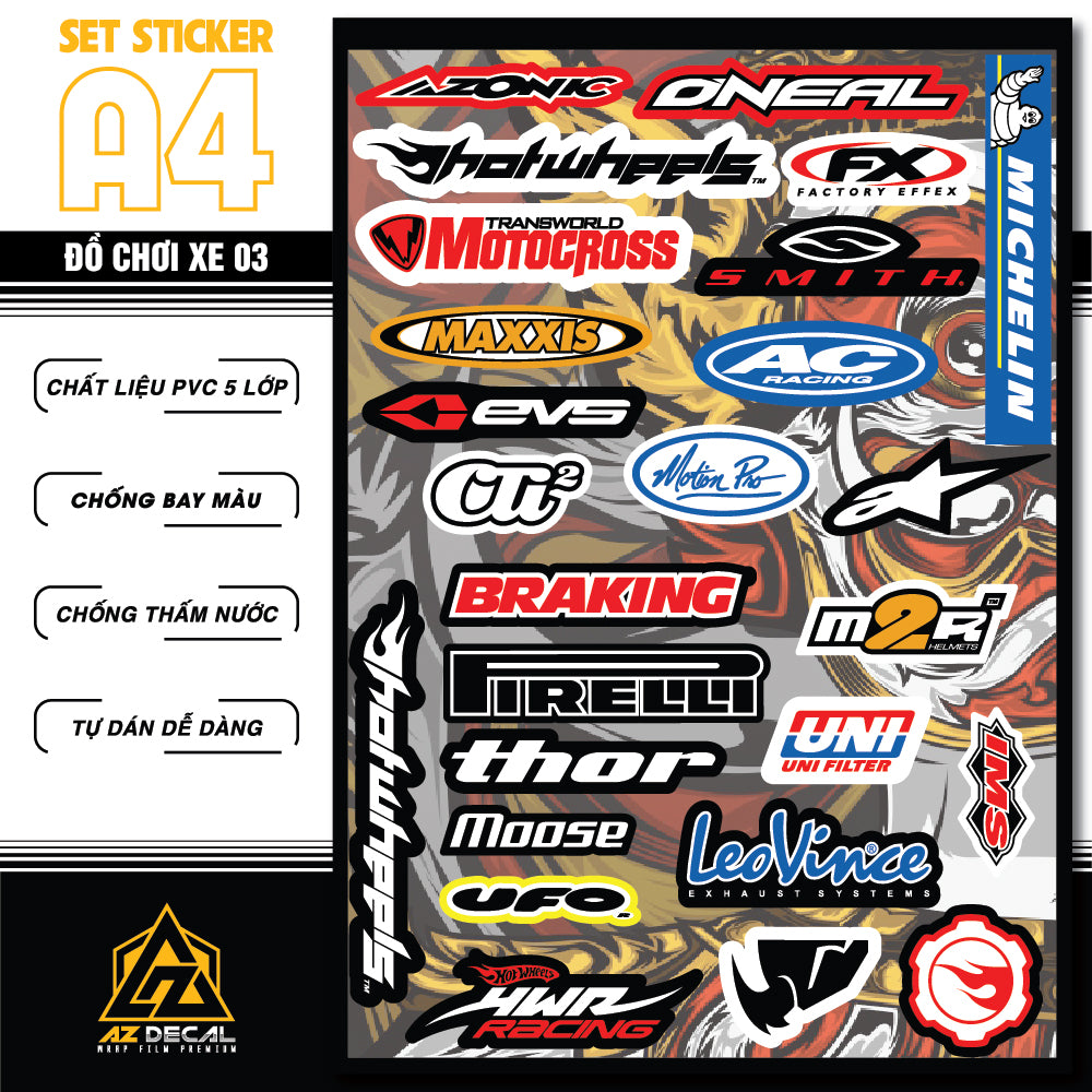 Sticker Dán Ô Tô, Xe Máy, Xe Điện, Xe Đạp, Mũ Bảo Hiểm | SET ĐỒ CHƠI XE 03