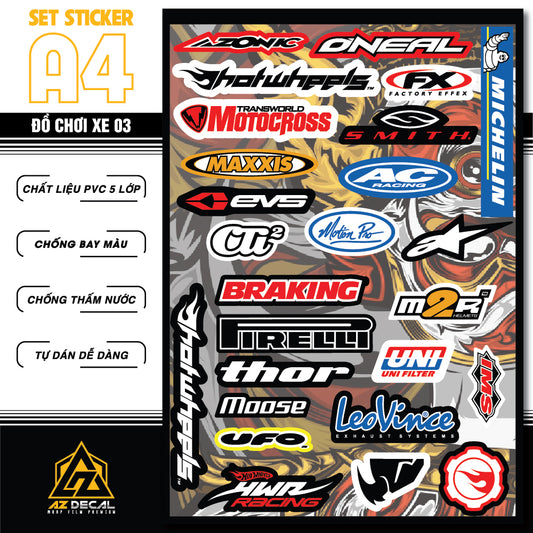 Sticker Dán Ô Tô, Xe Máy, Xe Điện, Xe Đạp, Mũ Bảo Hiểm | SET ĐỒ CHƠI XE 03