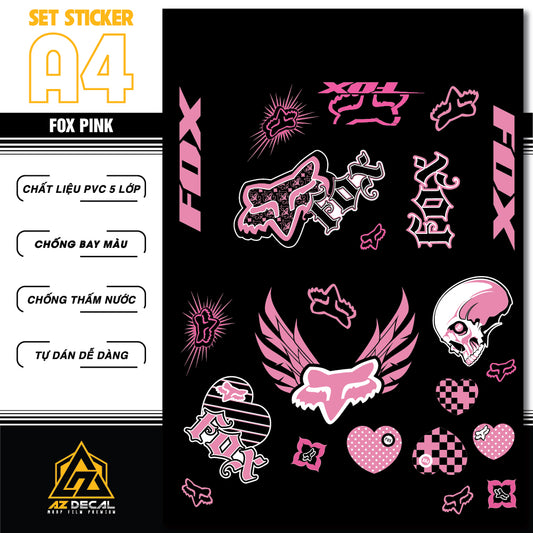 Sticker Dán Ô Tô, Xe Máy, Xe Điện, Xe Đạp, Mũ Bảo Hiểm | SET Trang Trí FOX PINK