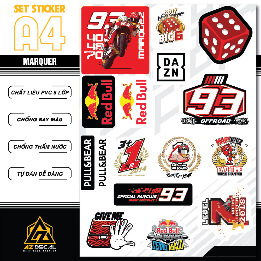 Sticker Dán Ô Tô, Xe Máy, Xe Điện, Xe Đạp, Mũ Bảo Hiểm | SET Trang Trí MARQUER