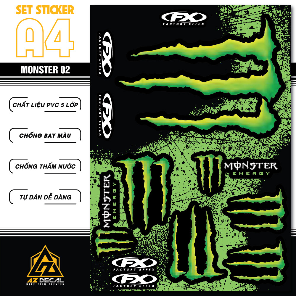 Sticker Dán Ô Tô, Xe Máy, Xe Điện, Xe Đạp, Mũ Bảo Hiểm | SET Trang Trí MONSTER 02