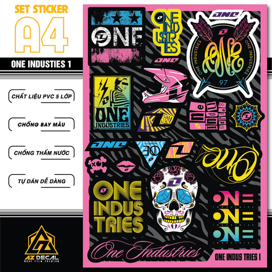 Sticker Dán Ô Tô, Xe Máy, Xe Điện, Xe Đạp, Mũ Bảo Hiểm | SET Trang Trí ONE INDUS TRIES 1