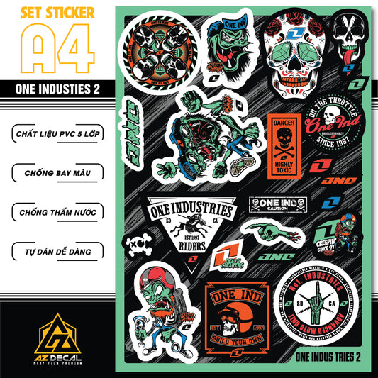 Sticker Dán Ô Tô, Xe Máy, Xe Điện, Xe Đạp, Mũ Bảo Hiểm | SET Trang Trí ONE INDUS TRIES 1
