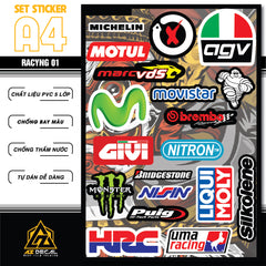 Sticker Dán Ô Tô, Xe Máy, Xe Điện, Xe Đạp, Mũ Bảo Hiểm | SET Trang Trí RACYNG 01