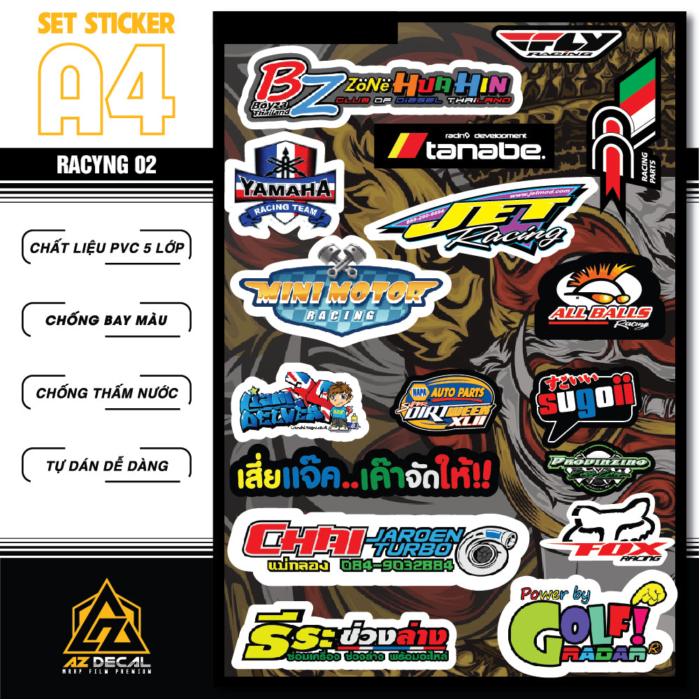 Sticker Dán Ô Tô, Xe Máy, Xe Điện, Xe Đạp, Mũ Bảo Hiểm | SET Trang Trí RACYNG 02