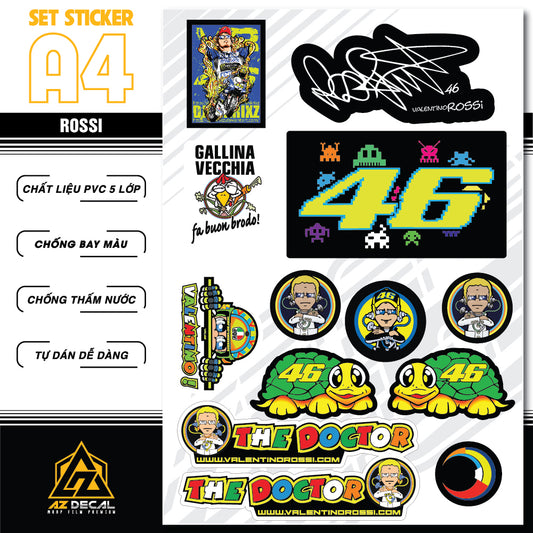 Sticker Dán Ô Tô, Xe Máy, Xe Điện, Xe Đạp, Mũ Bảo Hiểm | SET Trang Trí ROSSI
