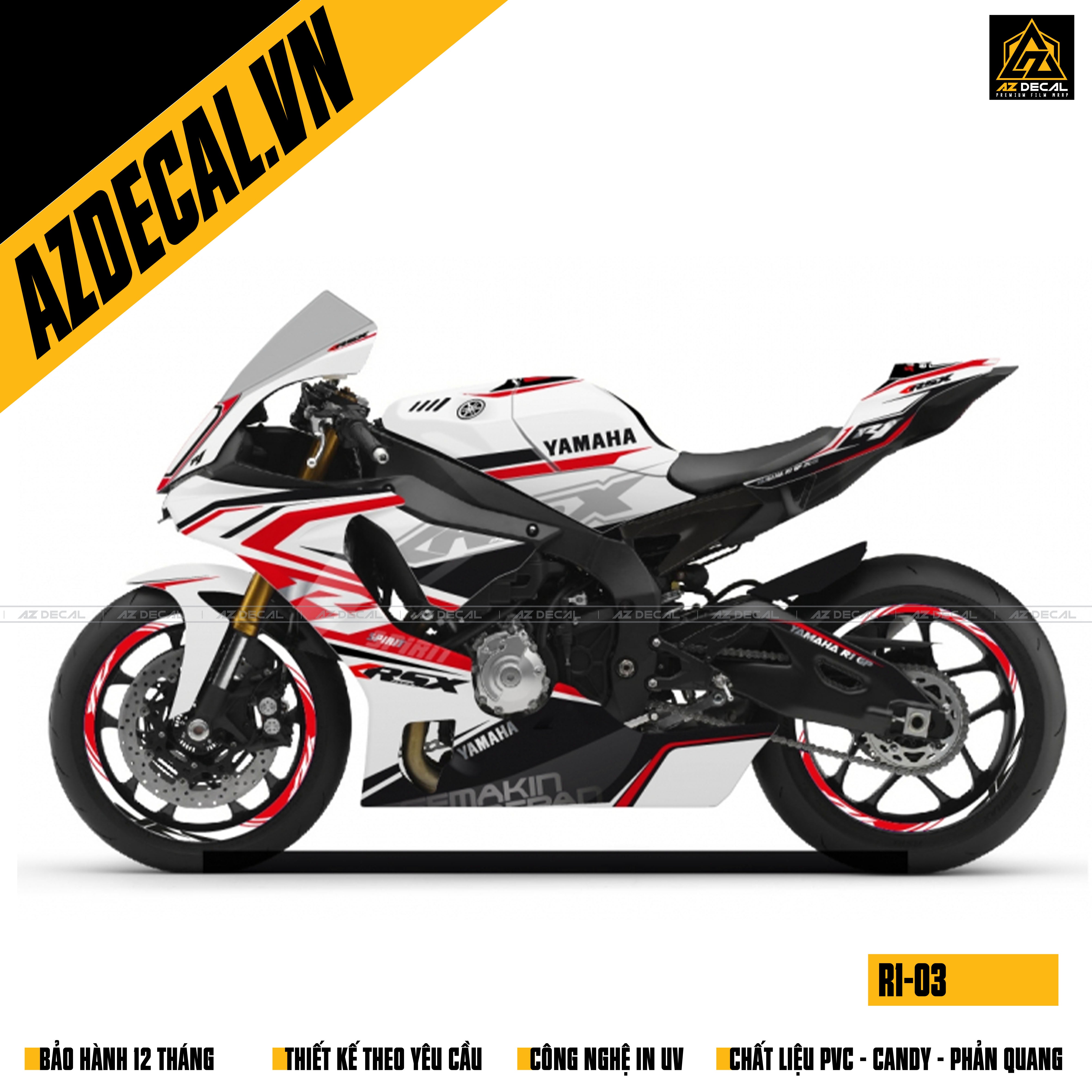Decal đỏ trắng dán xe moto R1