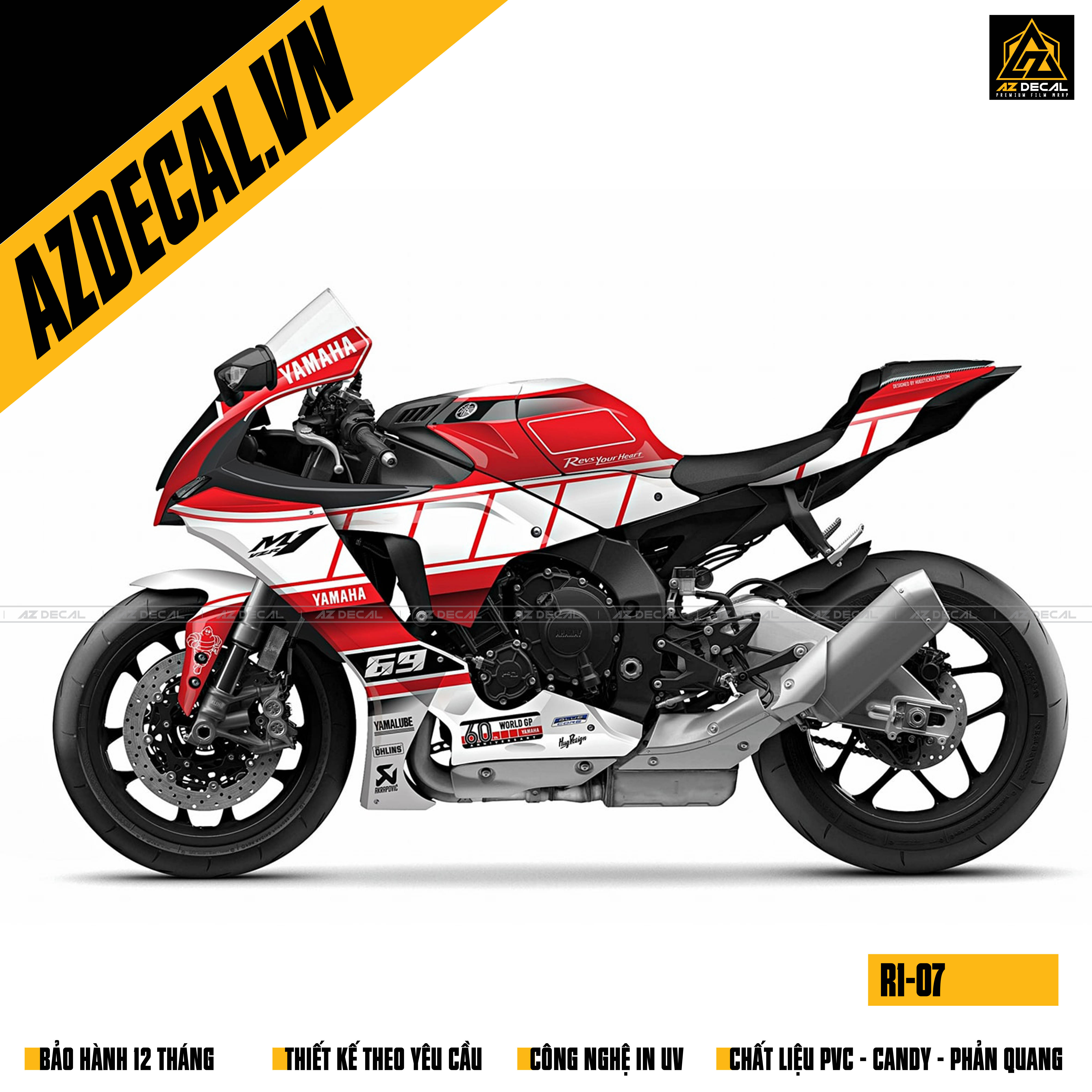 Tem dán xe màu đỏ trắng đẹp nhất cho Yamaha R1