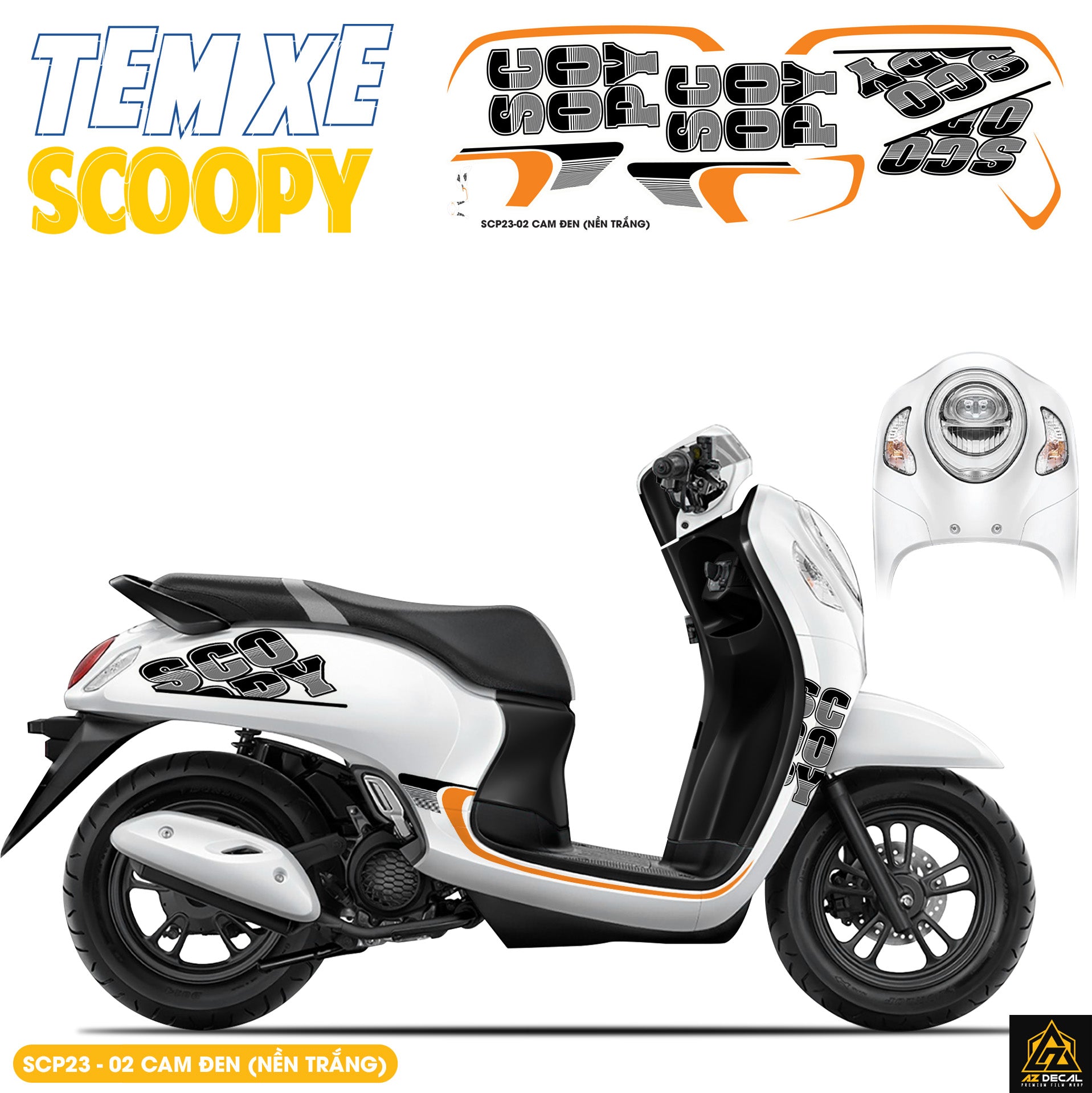 Tem Xe Scoopy Thiết Kế Chữ màu cam đen