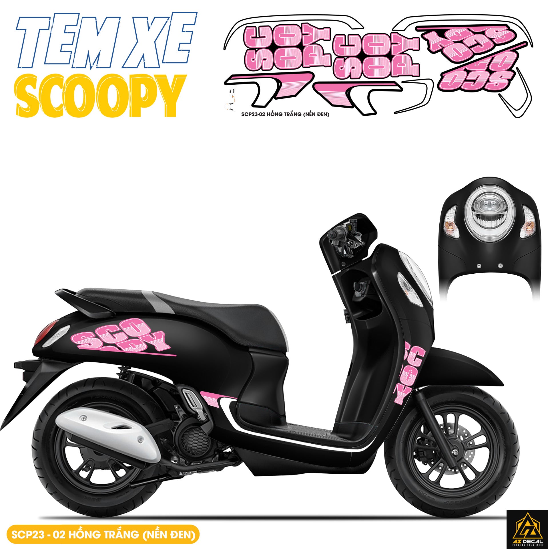 Tem Xe Scoopy Thiết Kế Chữ màu hồng trắng
