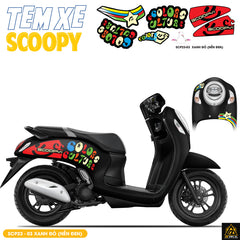 Tem Xe Scoopy Phong Cách Color màu xanh đỏ