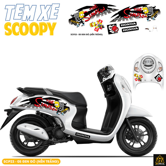 Tem Xe Scoopy Phong Cách The Simpson màu đen đỏ