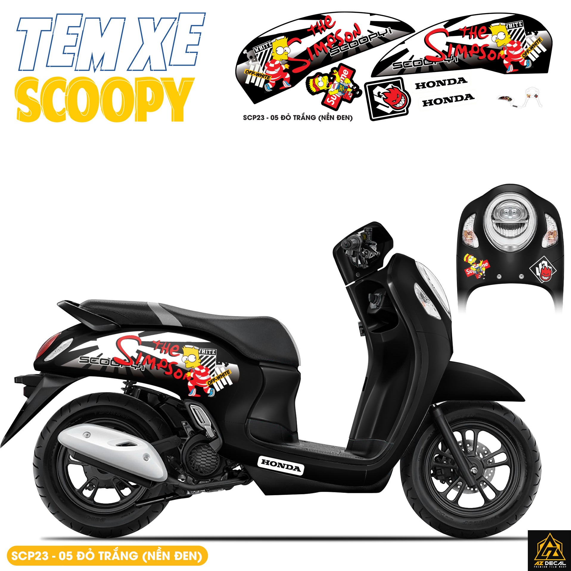 Tem Xe Scoopy Phong Cách The Simpson màu đỏ trắng