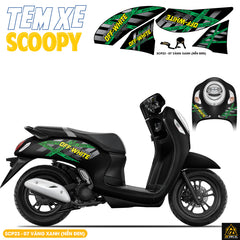Tem Xe Scoopy Thiết Kế Off White màu vàng xanh