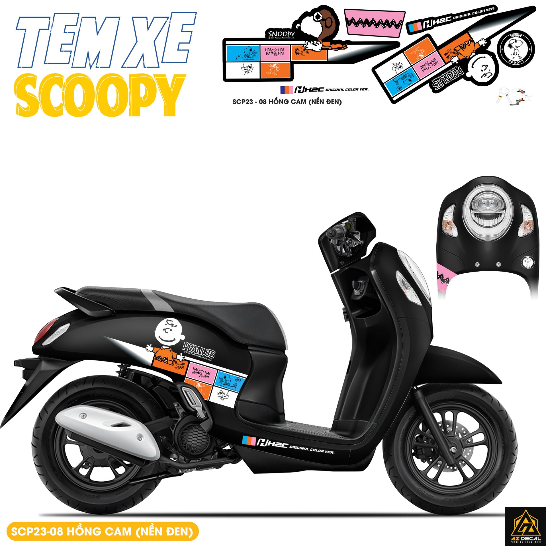 Tem Xe Scoopy Phong Cách Peanuts màu hồng cam