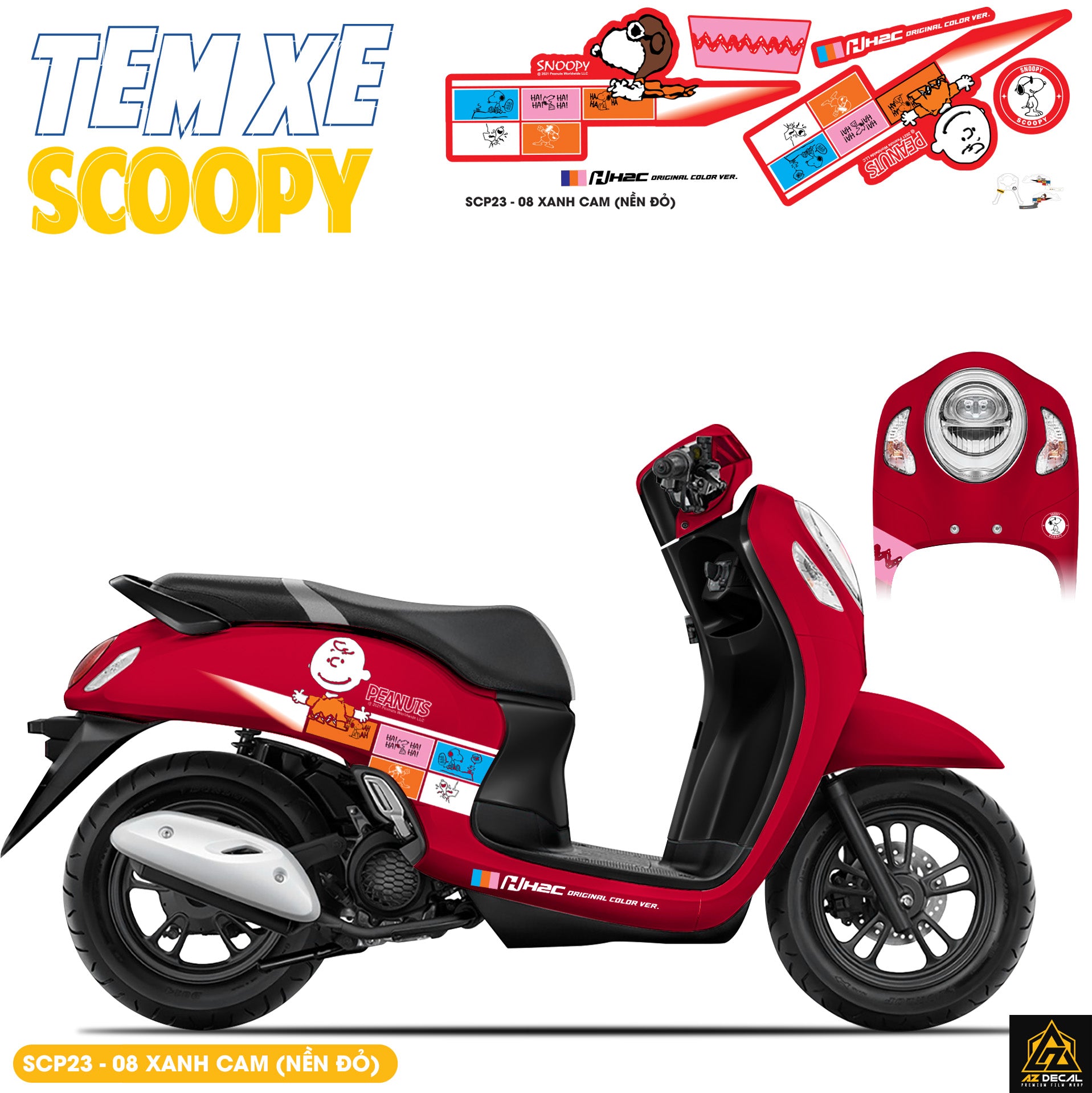 Tem Xe Scoopy Phong Cách Peanuts màu xanh cam
