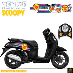 Tem Xe Scoopy Thiết Kế Chupa Chups màu xanh hồng