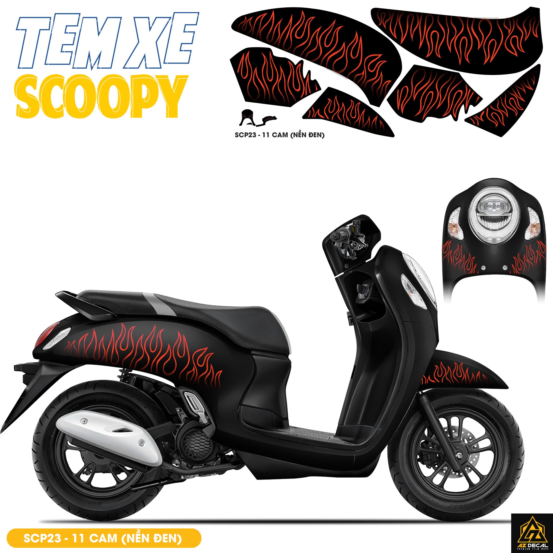 Tem Xe Scoopy Thiết Kế Ngọn Lửa màu cam