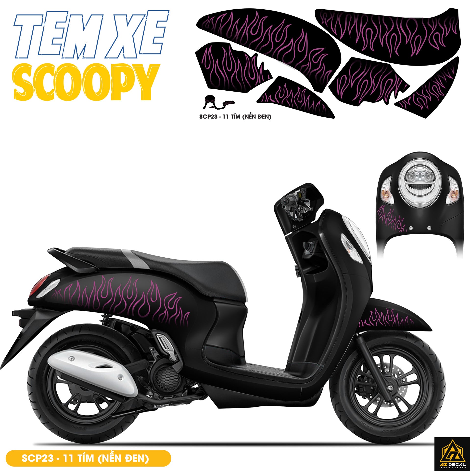 Tem Xe Scoopy Thiết Kế Ngọn Lửa màu tím