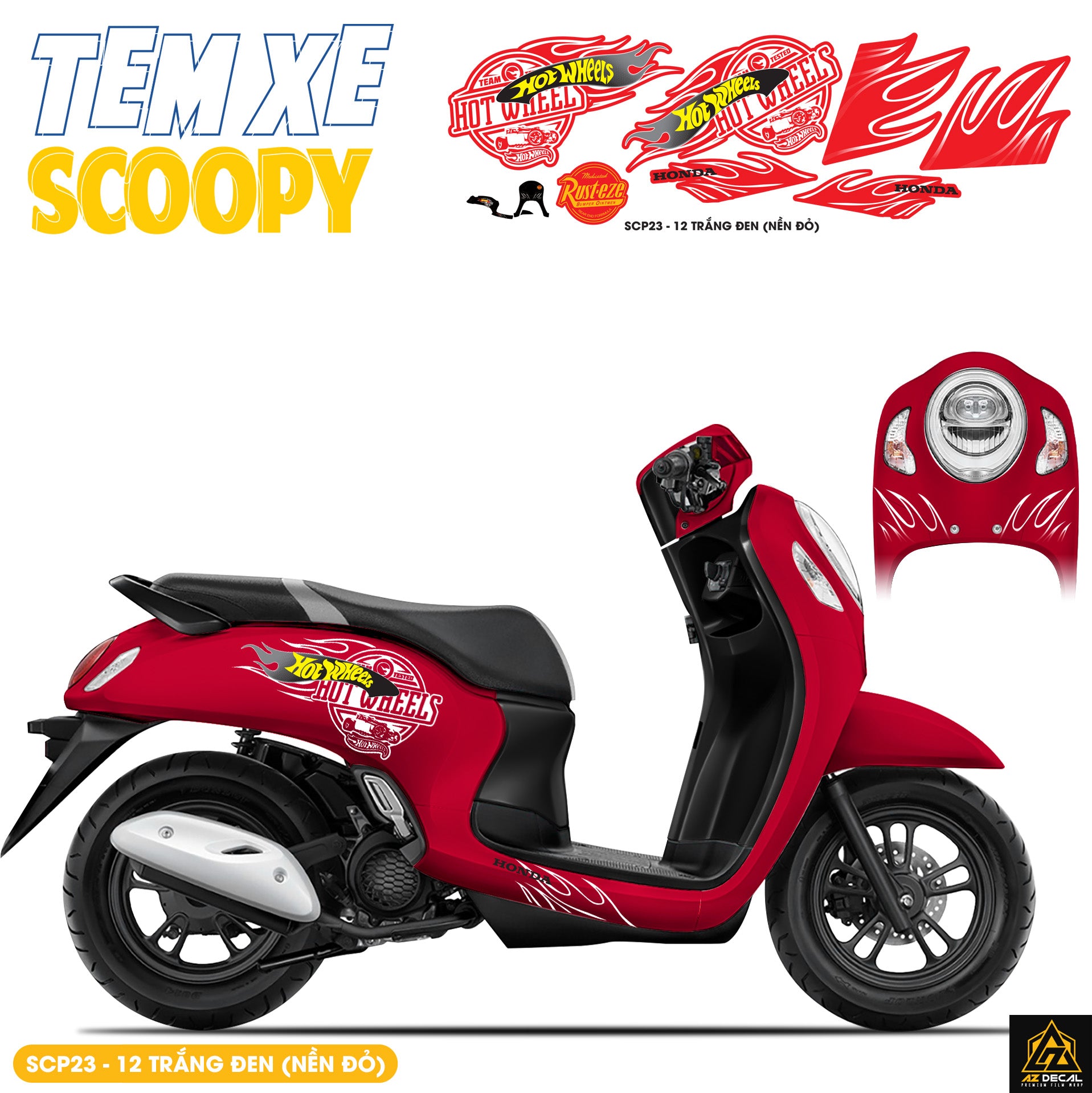Tem Xe Scoopy Phong Cách Hot Wheel màu trắng đen