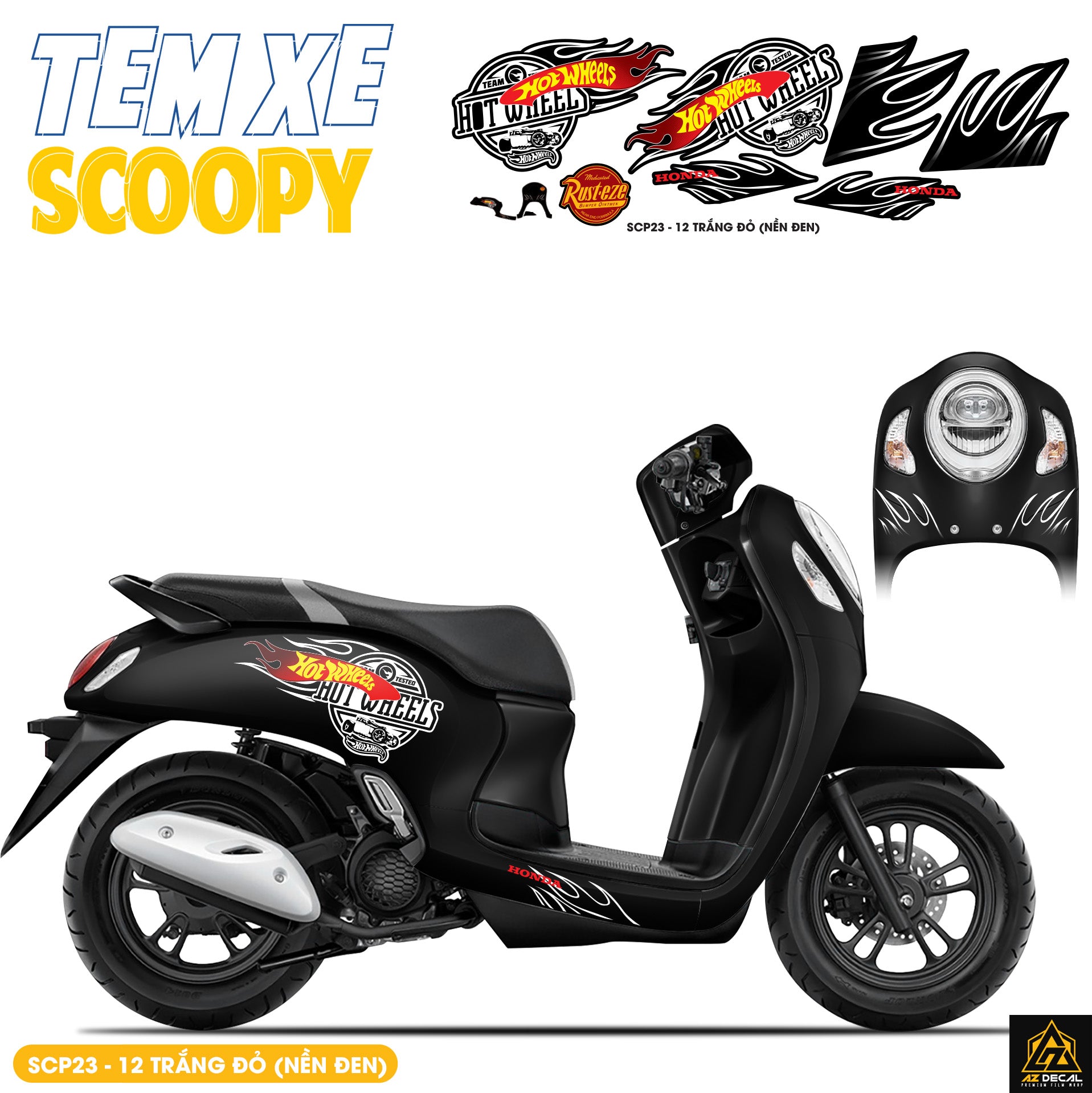 Tem Xe Scoopy Phong Cách Hot Wheel màu trắng đỏ