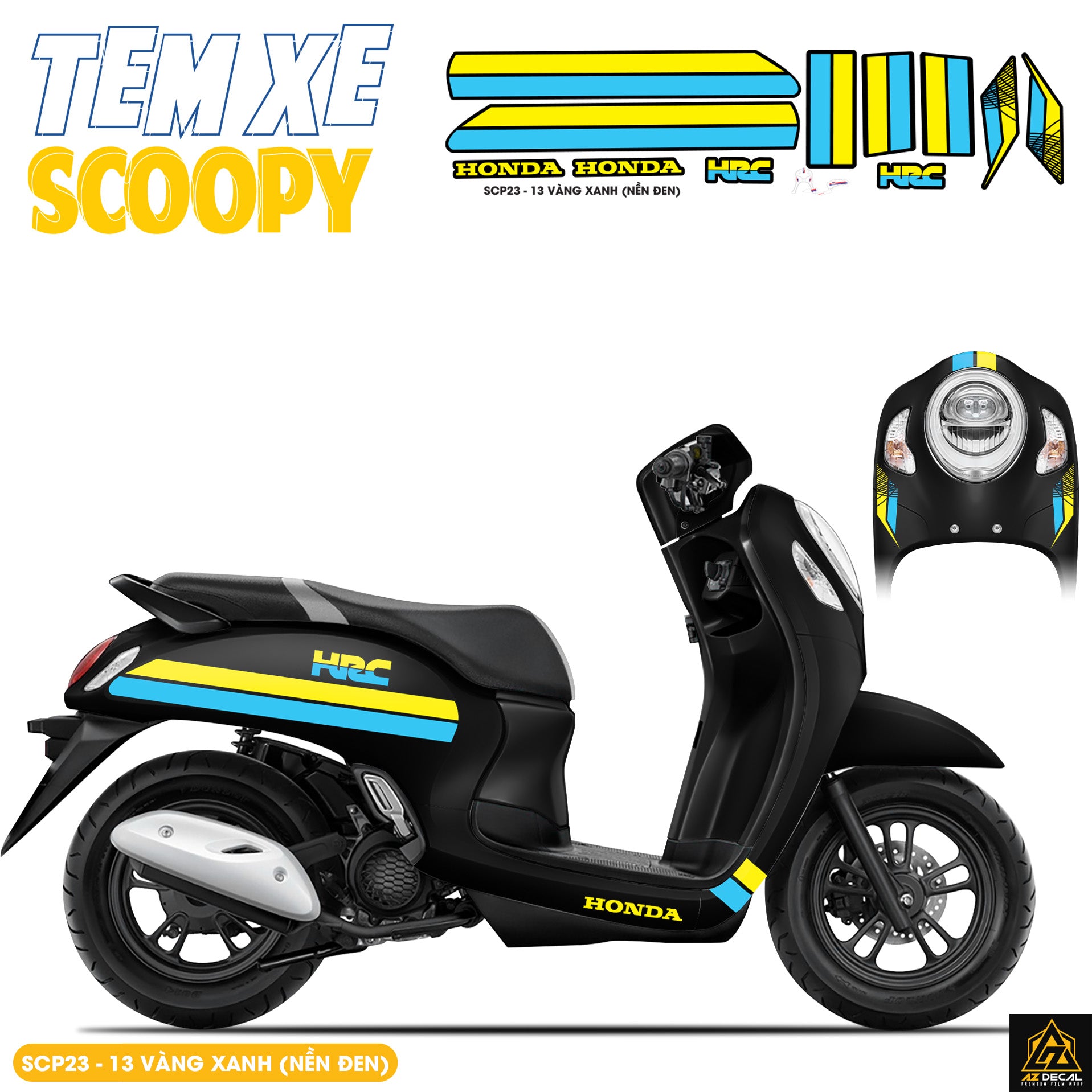 Tem Xe Scoopy Thiết Kế HRC màu vàng xanh